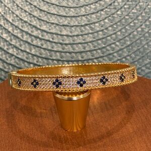 Gold and Blue Clover Gemstone Bracelet